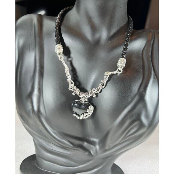 Retro Black Dark Witchy Goth Dark Heart Scroll Necklace Set Deadstock NEW NWT - Picture 5 of 16